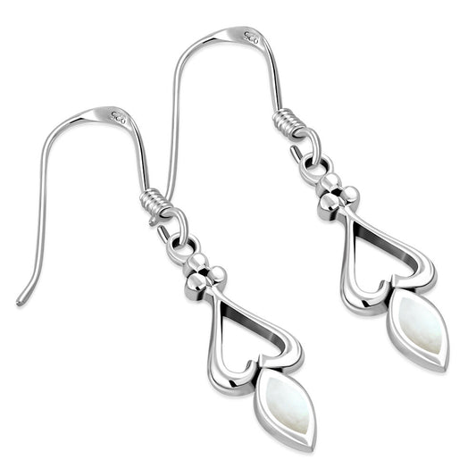 Contemporary Stone Earrings- Open Heart Drop with Mother of Pearl
