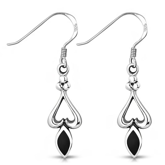 Contemporary Stone Earrings- Open Heart Drop with Black Onyx