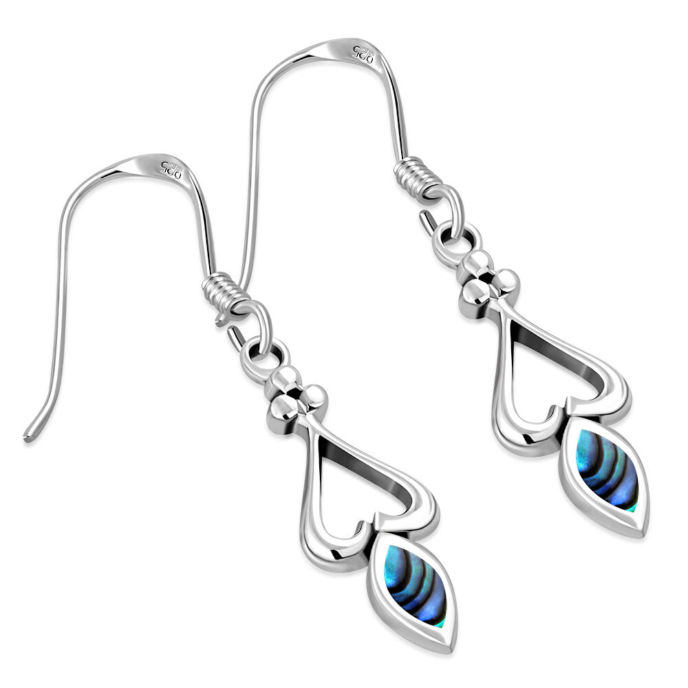 Contemporary Stone Earrings- Open Heart Drop with Abalone Shell
