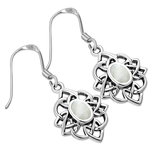 Celtic Stone Earrings -Celtic Lace Border with Mother of Pearl
