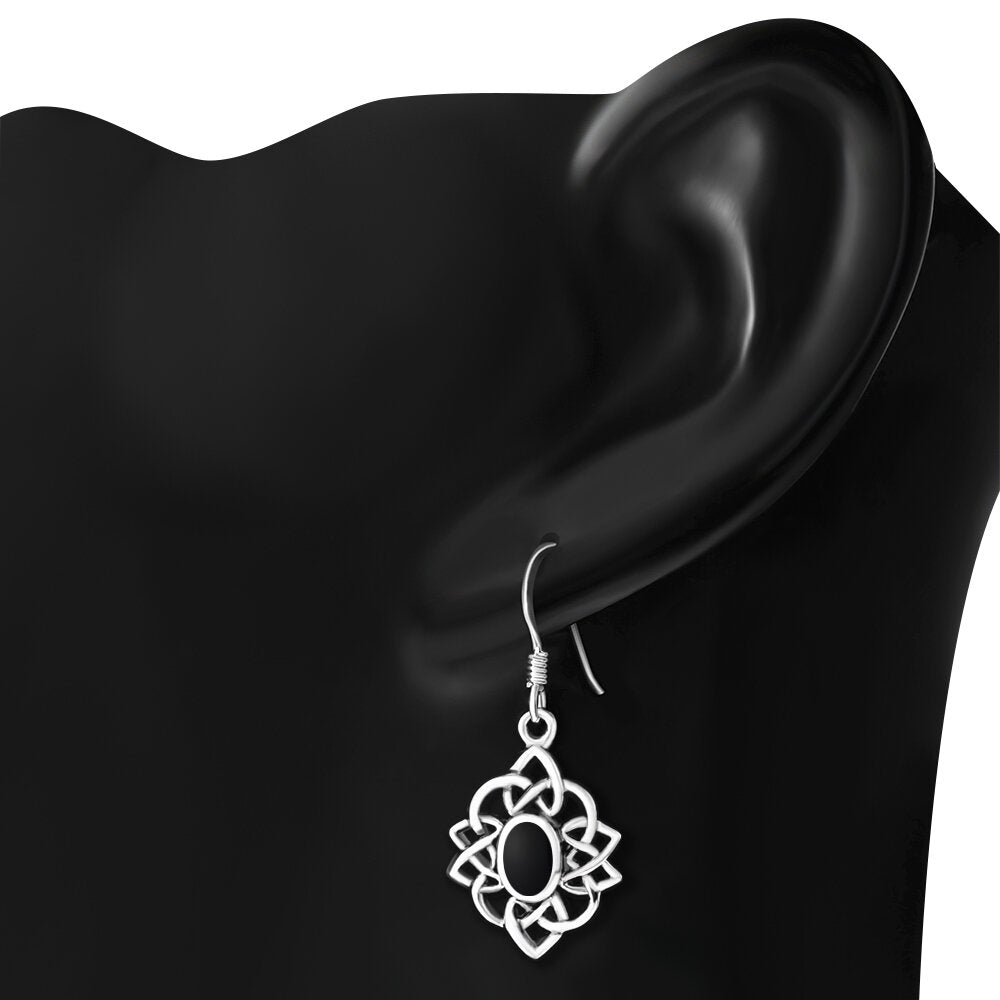 Celtic Knot Earrings - Celtic Lace Border with Black Onyx