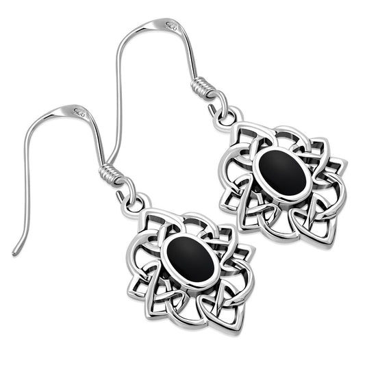 Celtic Knot Earrings - Celtic Lace Border with Black Onyx