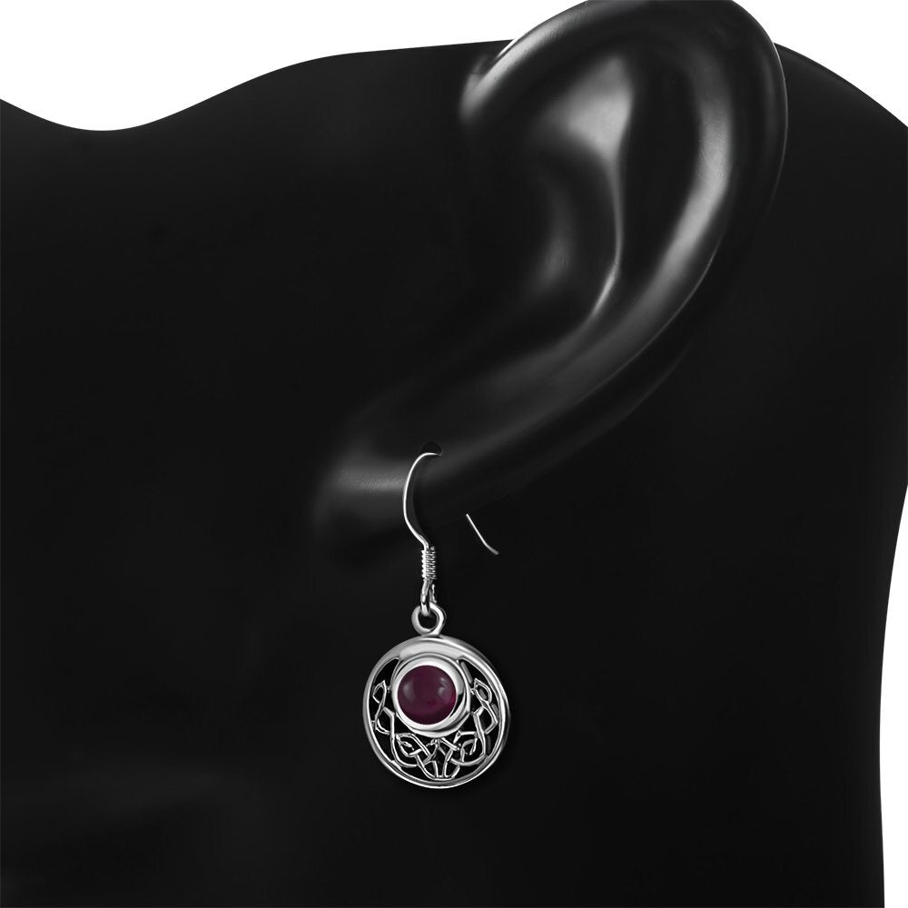 Celtic Stone Earrings- Half Moon filled with Red Garnet