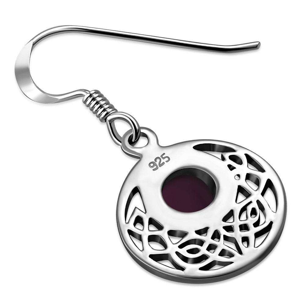 Celtic Stone Earrings- Half Moon filled with Red Garnet
