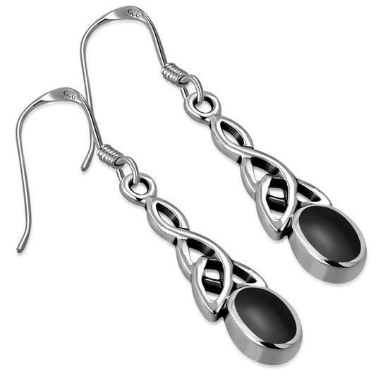 Celtic Stone Earrings- Wee Elongated Trinity with Black Onyx