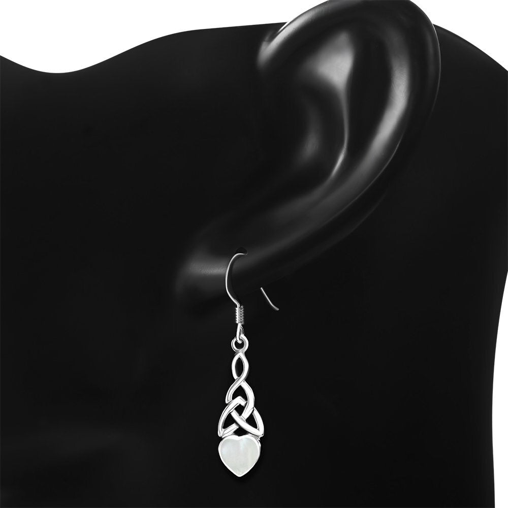 Celtic Stone Earrings-Heart with Mother-Daughter knot with Mother of Pearl