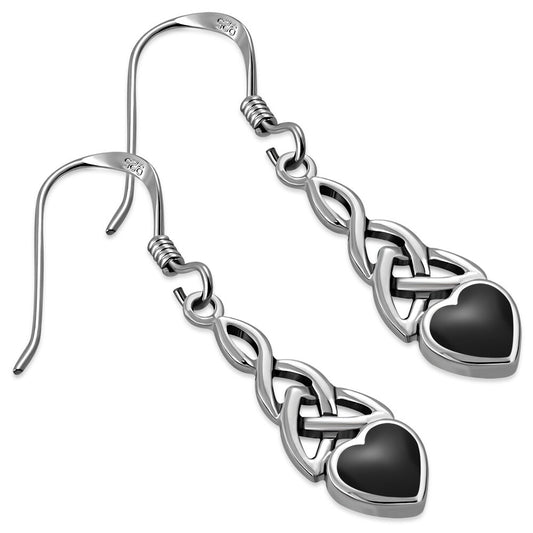 Celtic Stone Earrings-Heart with Mother-Daughter knot with Black Onyx