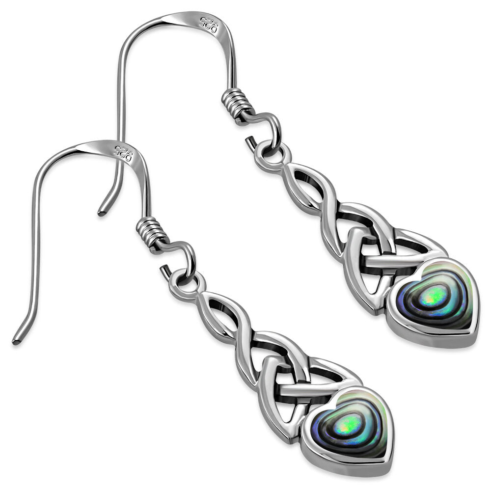 Celtic Stone Earrings-Heart with Mother-Daughter knot with Abalone Shell