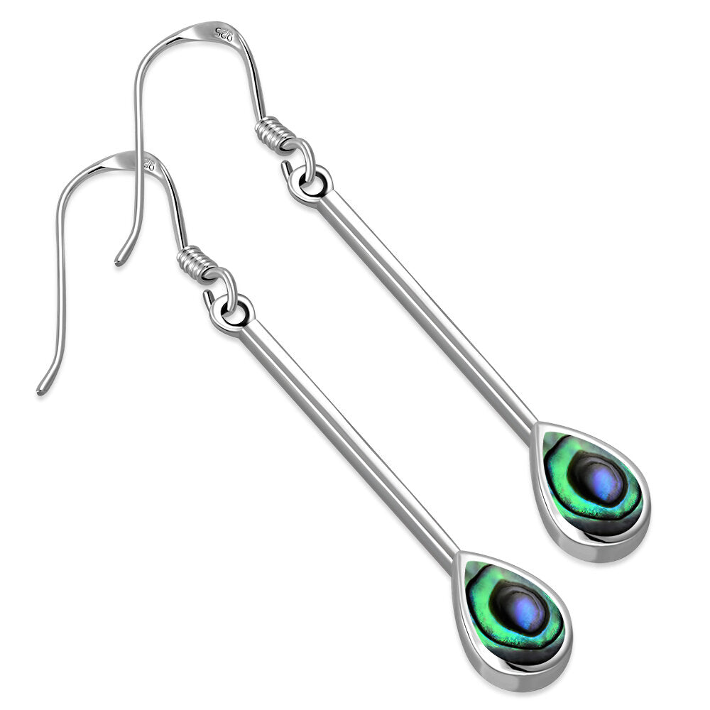 Contemporary Stone Earrings - Pendulum Teardrops with Abalone Shell