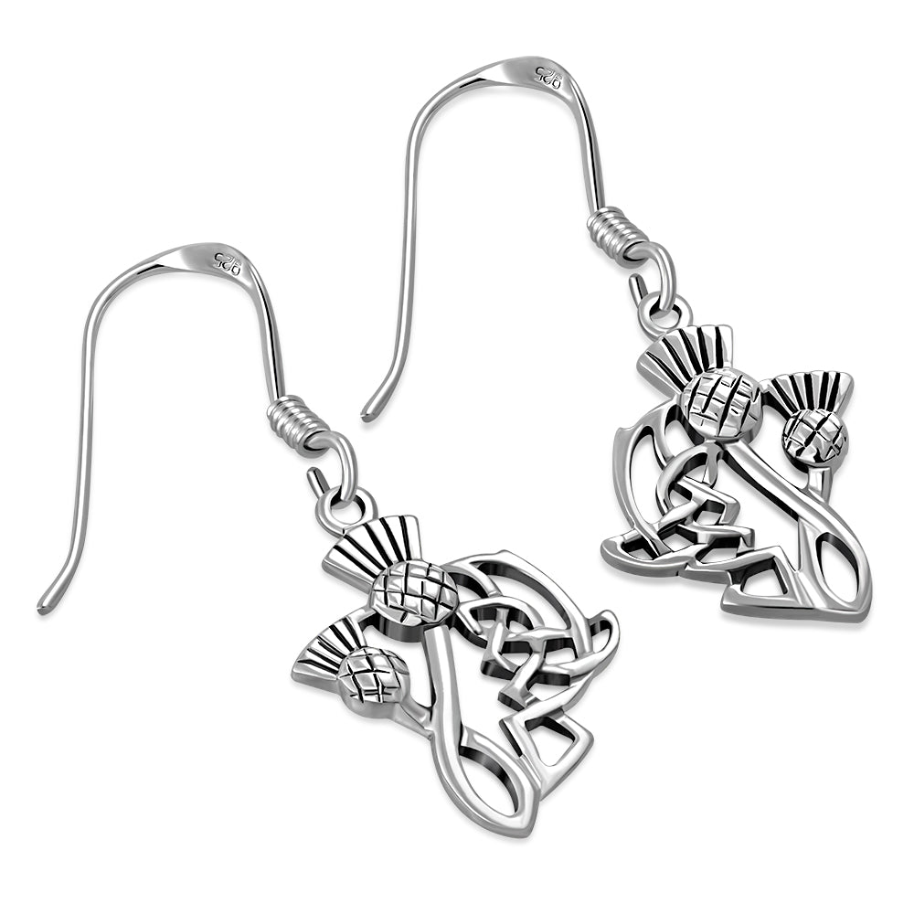 Scottish Thistle Earrings - Twin Buds with Celtic Knot Leaves