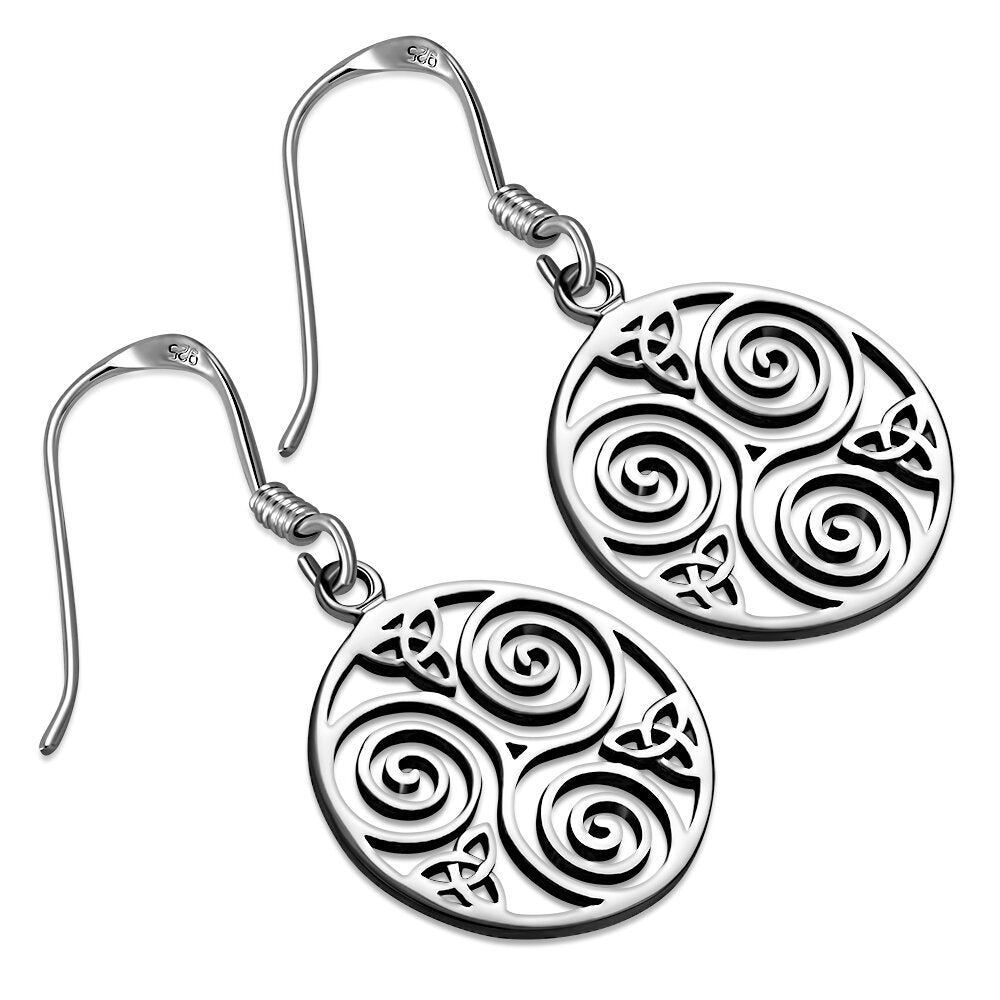 Triskele Earrings Open Fine Spiral with Trinity Detail Celtic