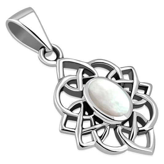 Celtic Stone Pendant - Celtic Knot Border with Mother of Pearl (Narrow)