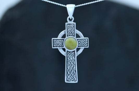 Celtic Cross Pendant-Ornamental High Cross with Scottish Marble