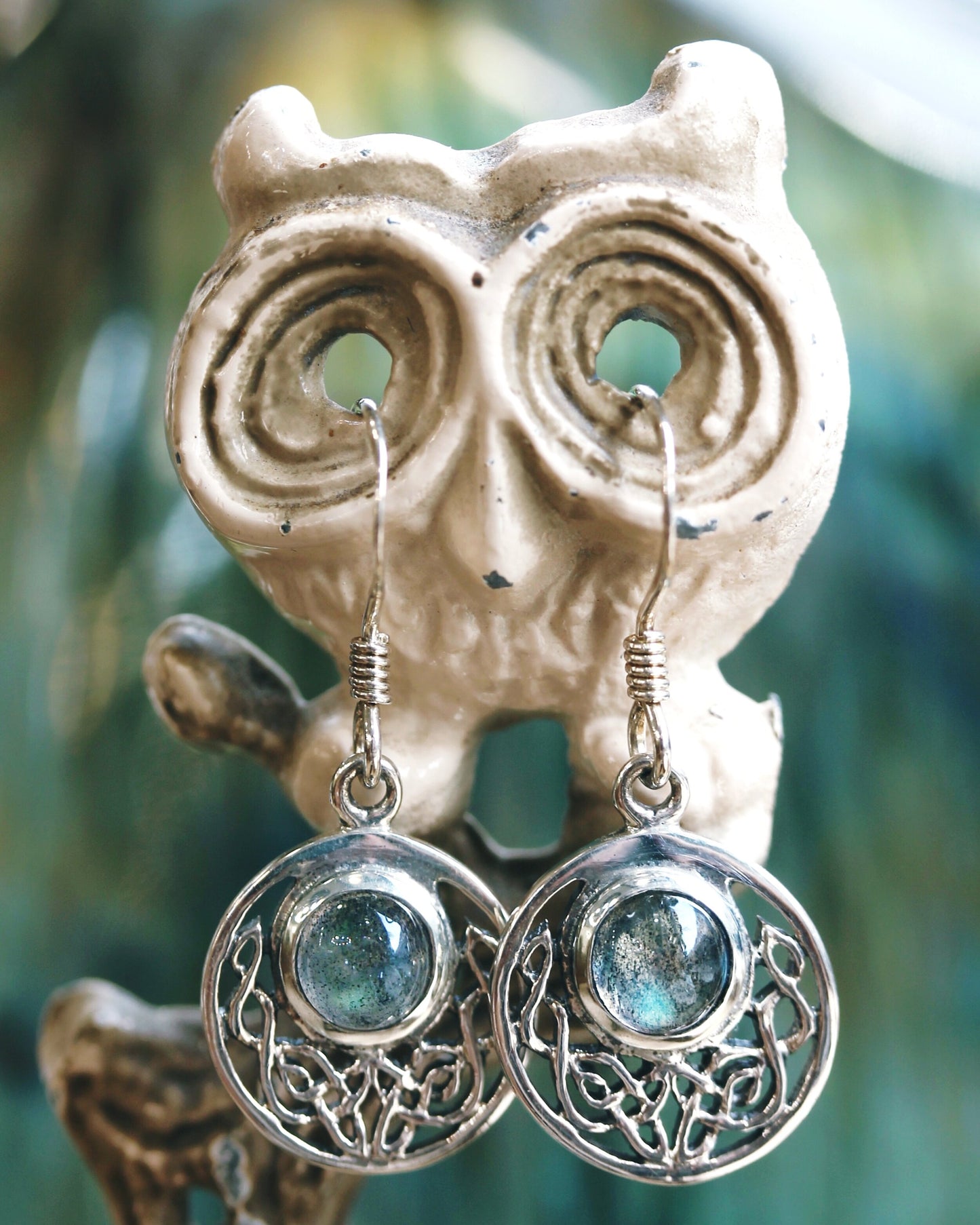 Celtic Knot Earrings - Half Moon filled with Labradorite
