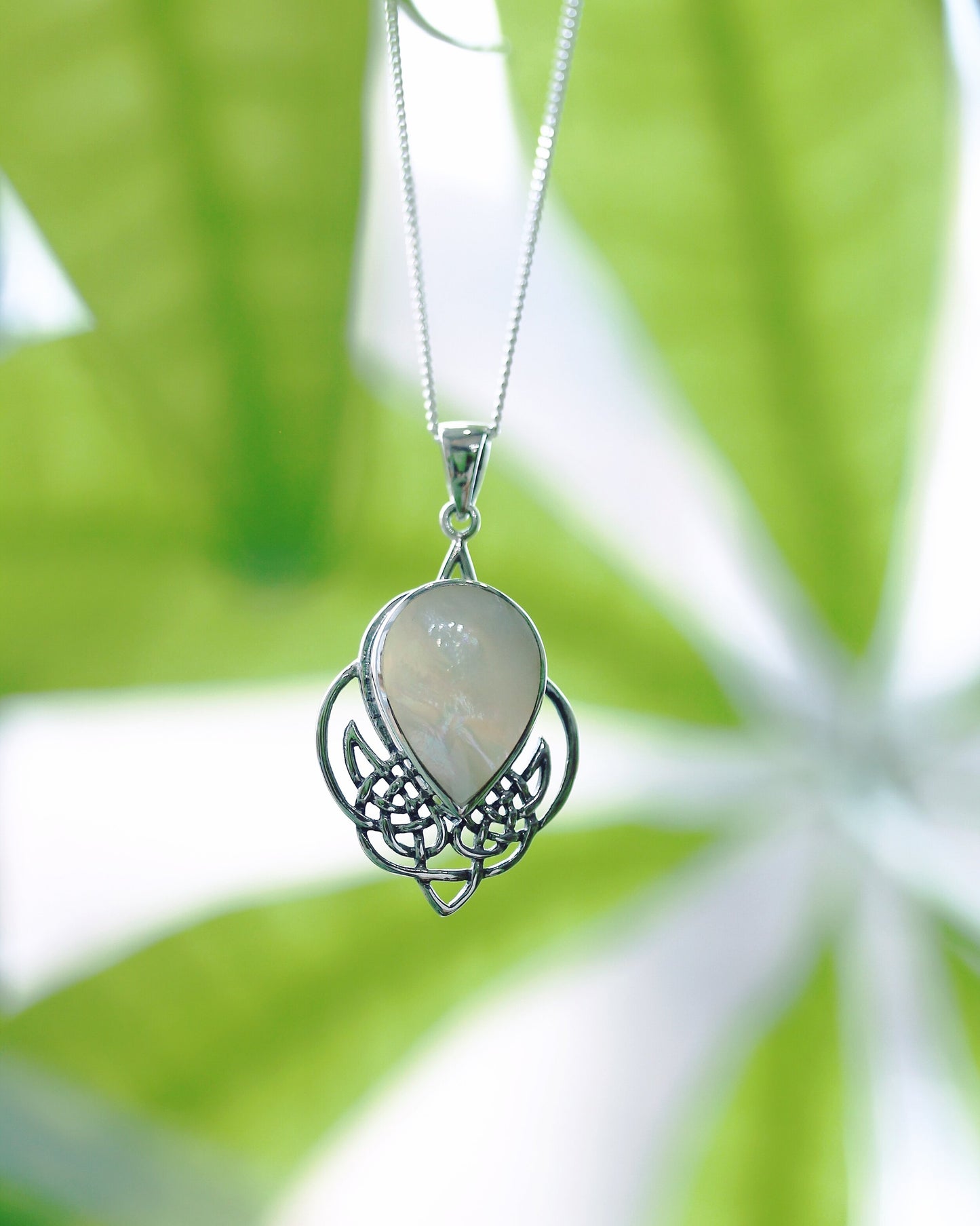 Celtic Stone Pendant - Contemporary Pictish Knot with Mother of Pearl