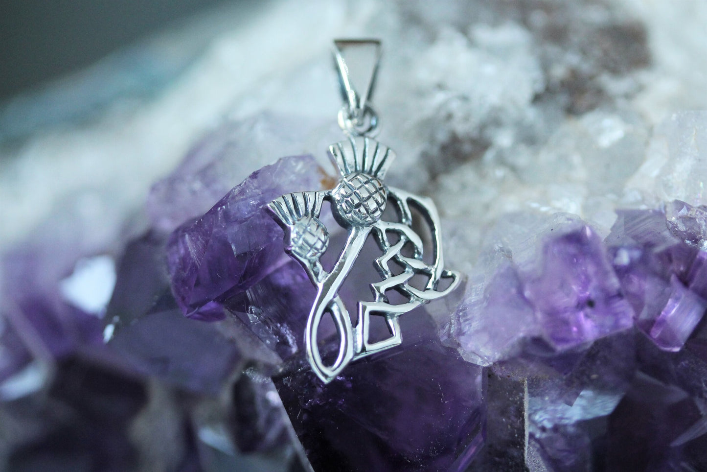 Scottish Thistle Pendants - Twin Buds with Celtic Knot Leaves