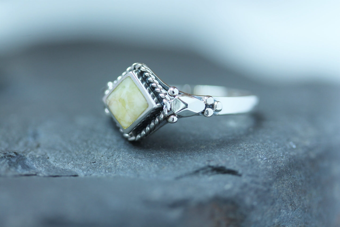 Scottish Marble Ring - Vintage Diamond Shoulder
