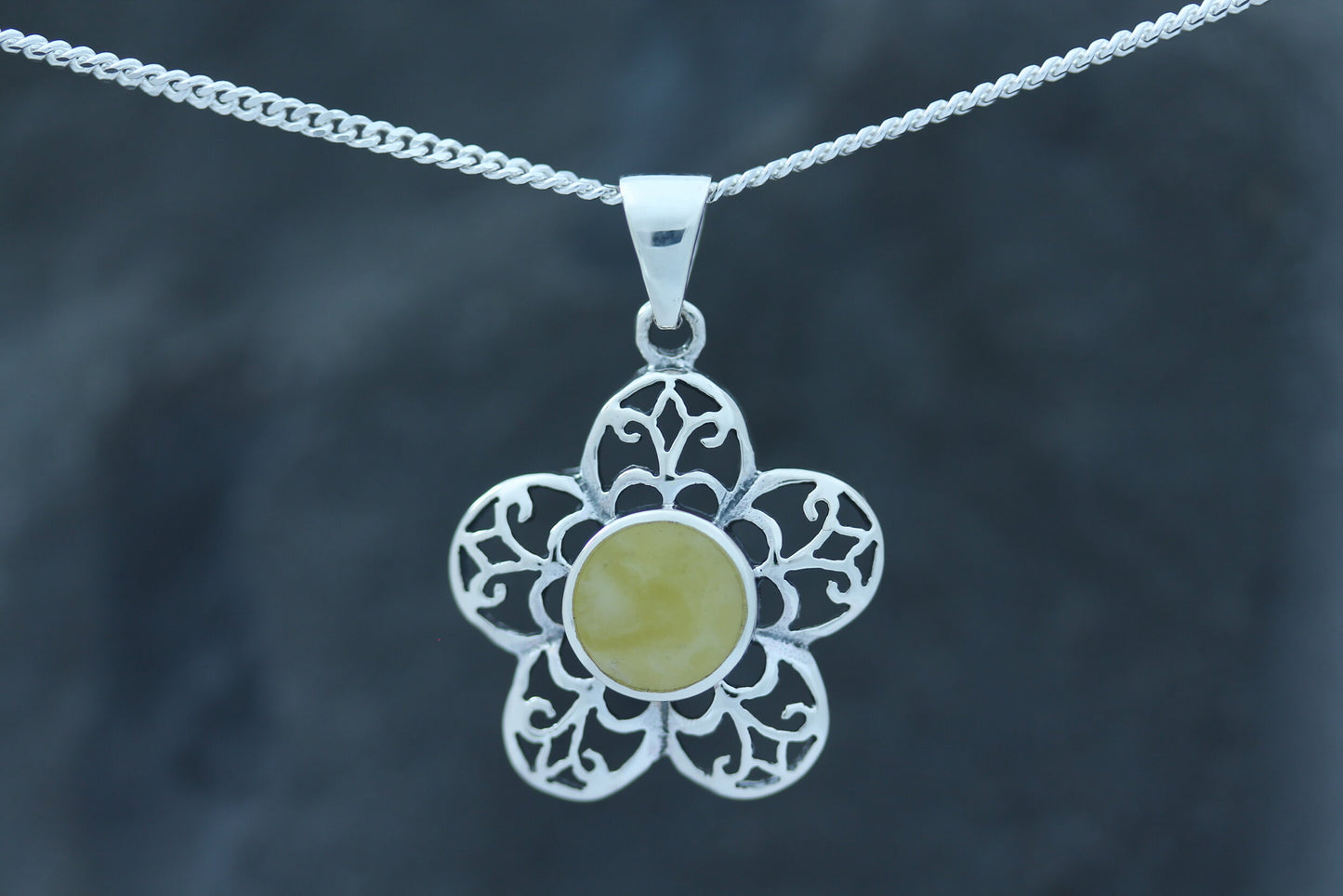 Scottish Marble Pendant - Flower with Filigree Petals