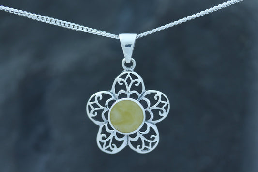 Scottish Marble Pendant - Flower with Filigree Petals