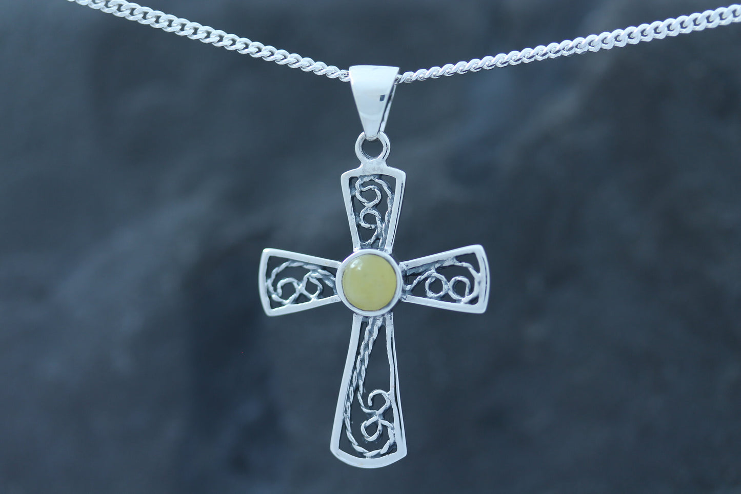 Scottish Marble Pendant - Cross with Filigree Arms