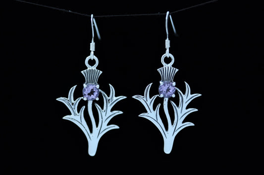 Scottish Thistle Earrings Faceted Amethyst - Spiky Leaf (Large)
