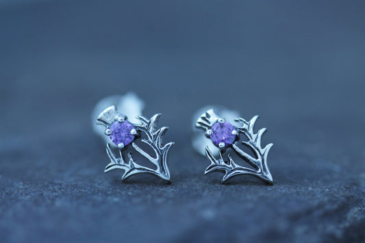 Scottish Thistle Studs - Wee Violet Zirconia