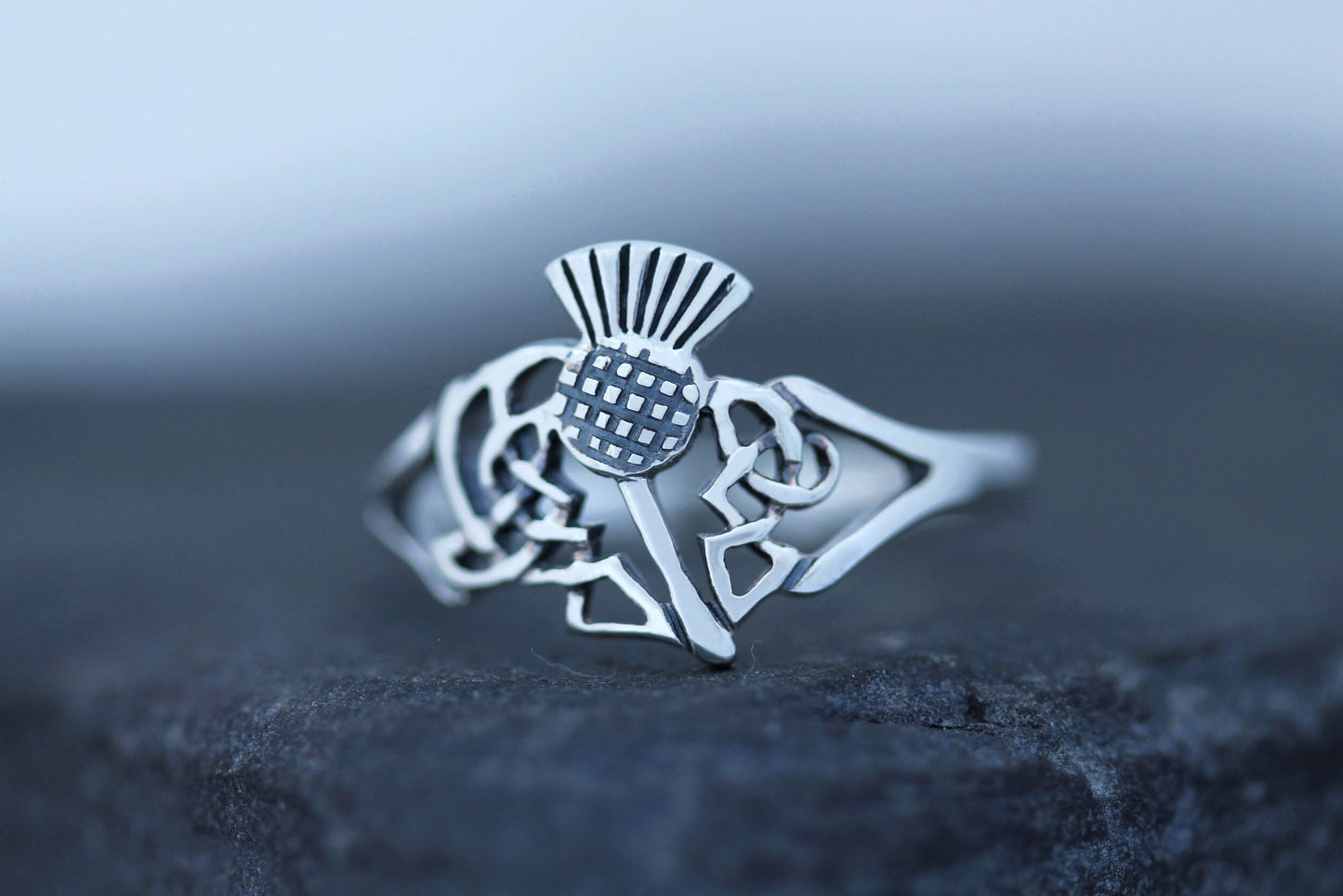 Scottish Thistle Ring - Celtic Leaves