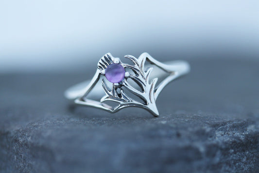 Scottish Thistle Ring Amethyst - Spiky Leaf (Small)