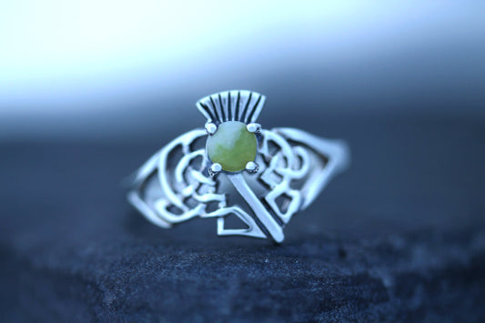 Scottish Thistle Ring - Celtic Leaves with Scottish Marble