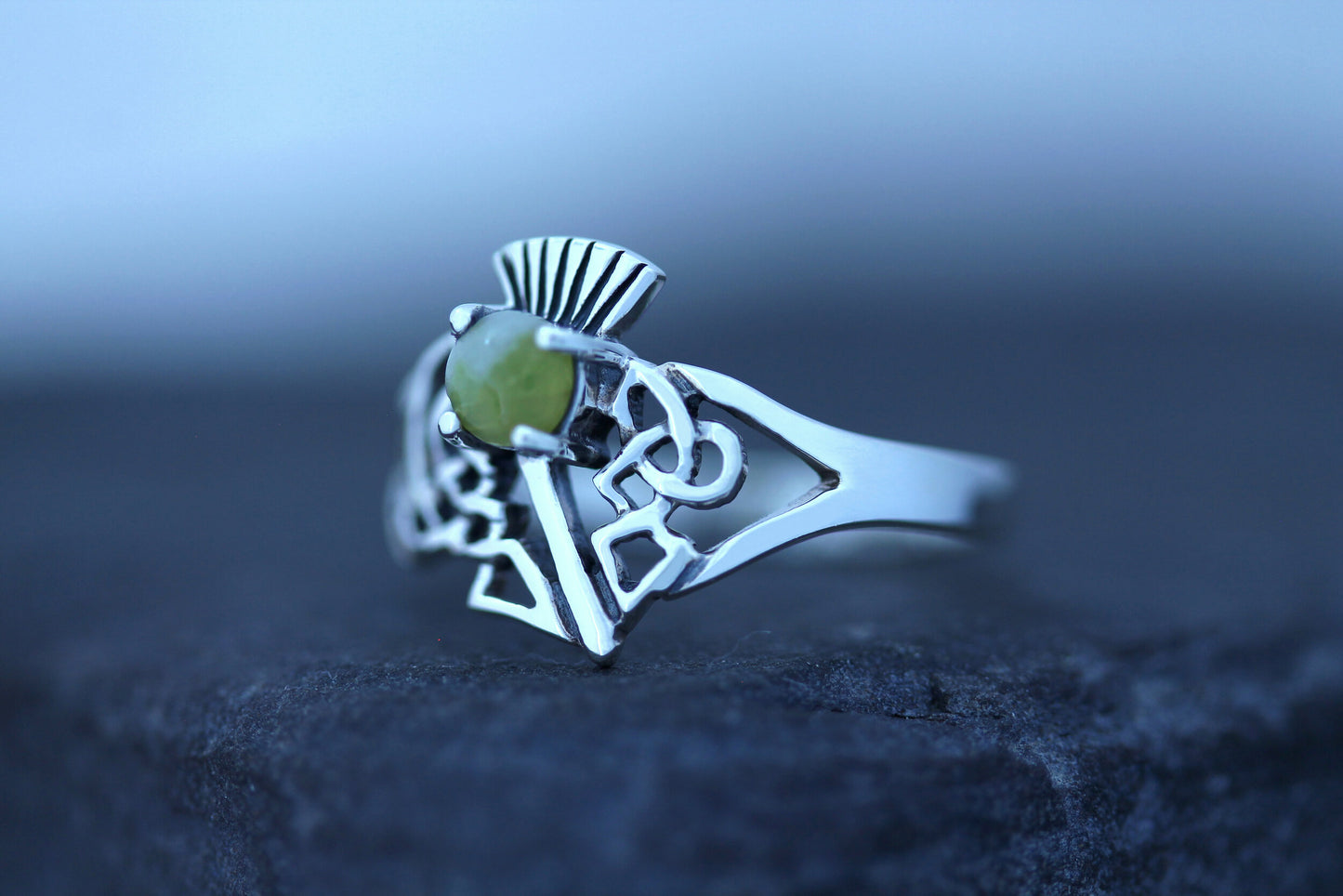 Scottish Thistle Ring - Celtic Leaves with Scottish Marble