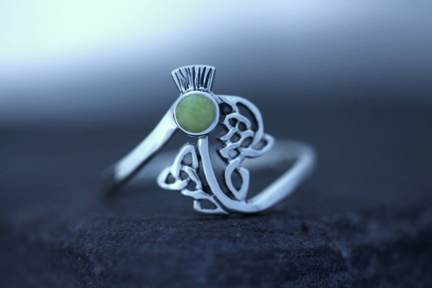 Scottish Thistle Ring - Celtic Woven Leaf with Scottish Marble