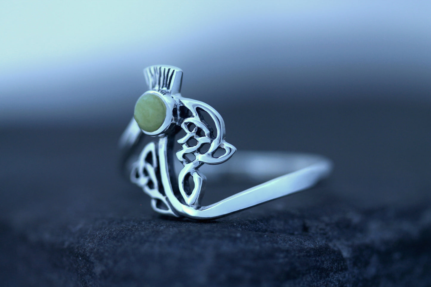 Scottish Thistle Ring - Celtic Woven Leaf with Scottish Marble