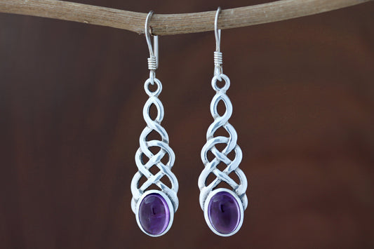 Celtic Knot Earrings - Thick Weave with Amethyst