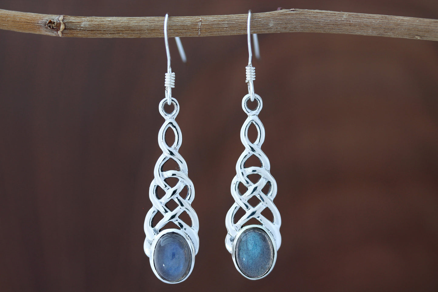 Celtic Knot Earrings - Thick Weave with Labradorite