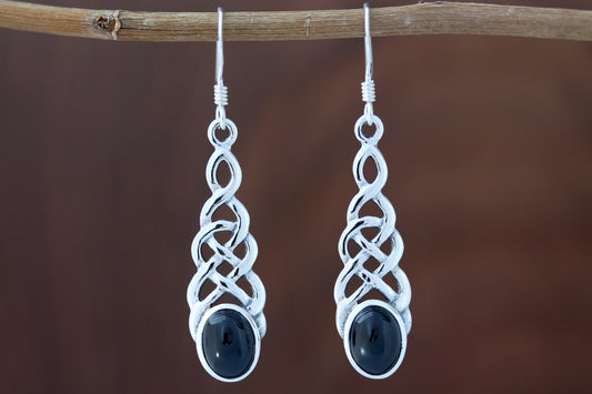 Celtic Knot Earrings - Thick Weave with Black Onyx