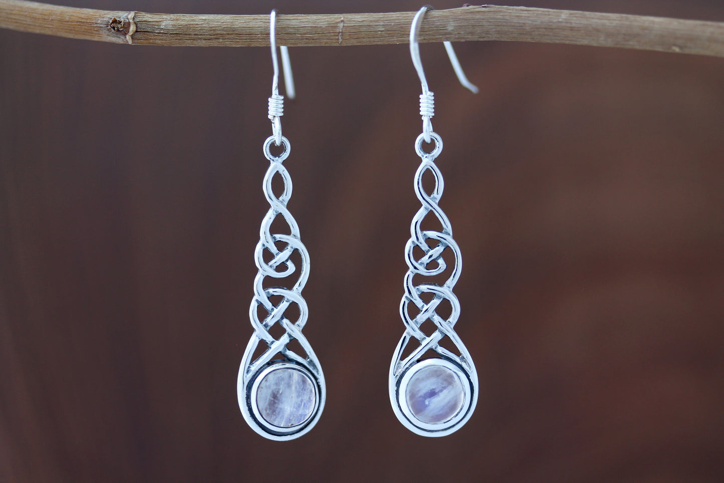 Celtic Knot Earrings - Thin Weave with Moonstone