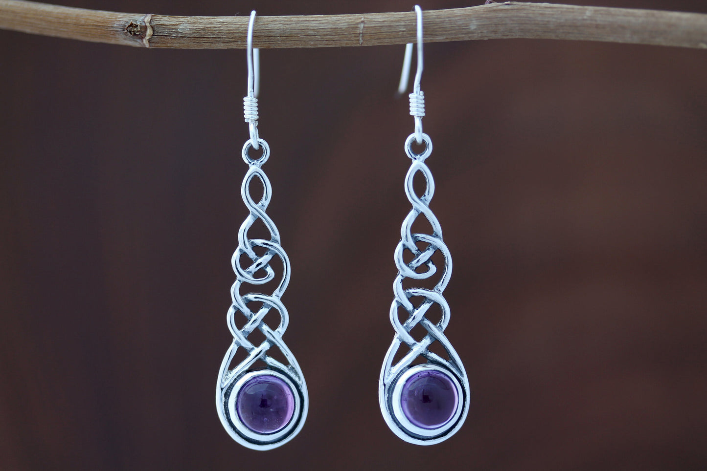 Celtic Knot Earrings - Thin Weave with Amethyst