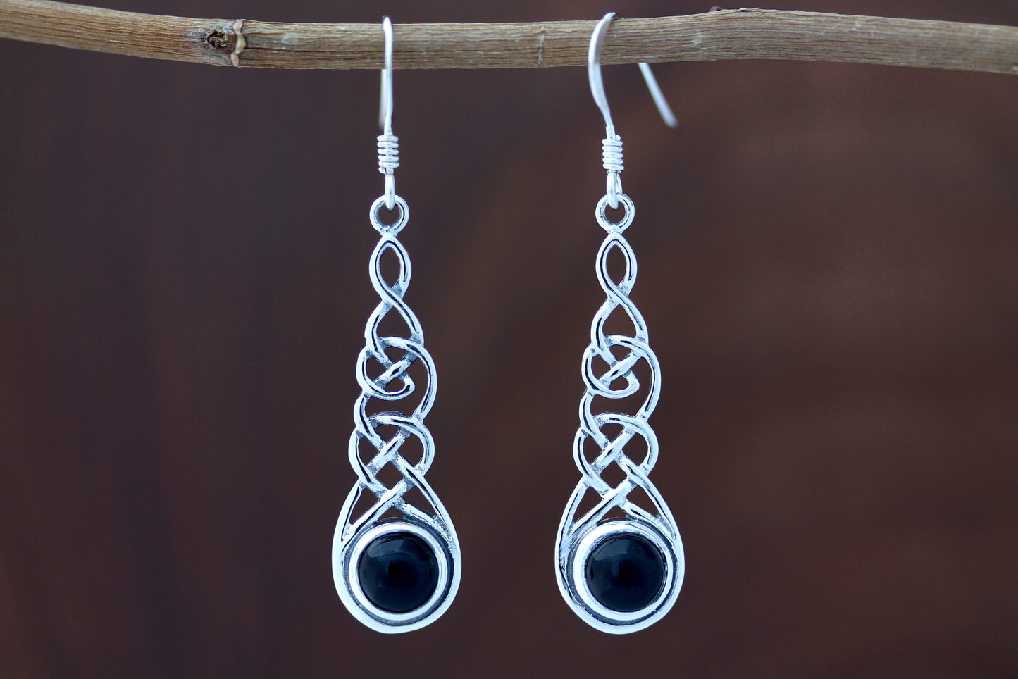 Celtic Knot Earrings - Thin Weave with Black Onyx