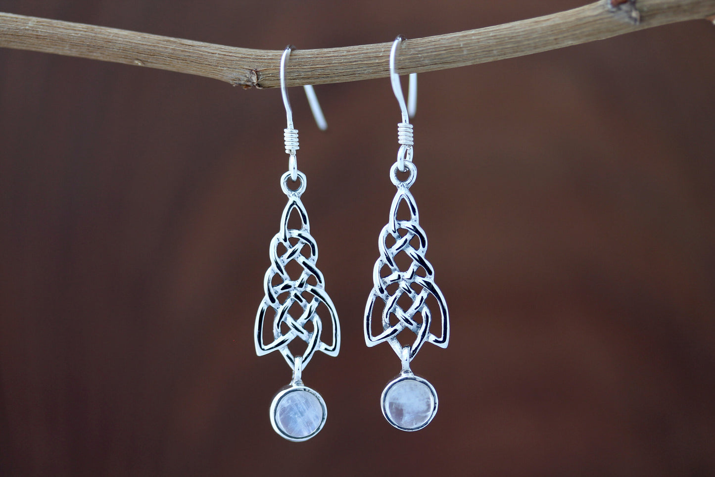 Celtic Knot Earrings - Celtic Cascade with Moonstone Drop