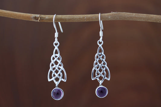 Celtic Knot Earrings - Celtic Cascade with Amethyst Drop