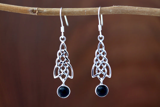 Celtic Knot Earrings - Celtic Cascade with Black Onyx Drop