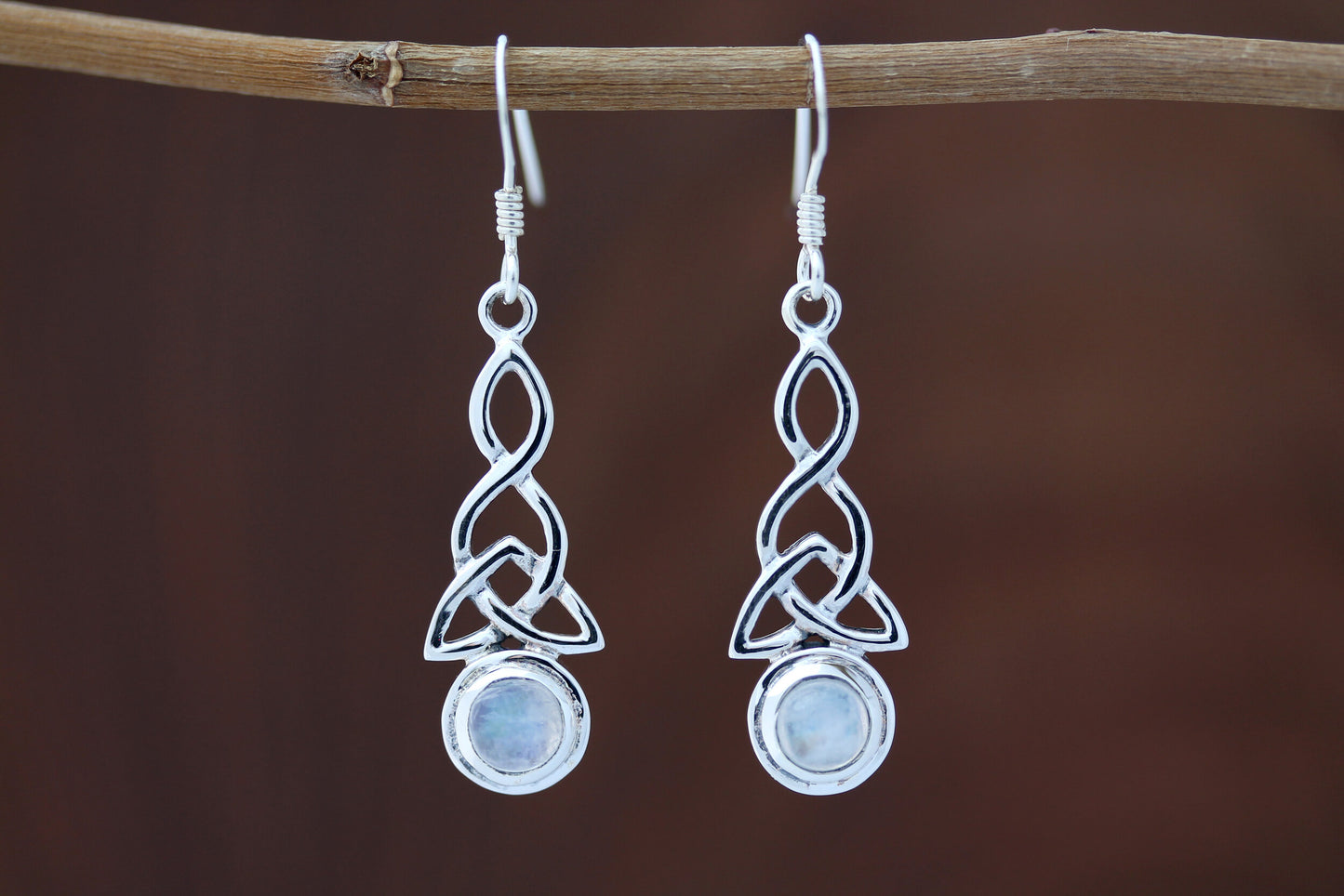 Triquetra Earrings - Looped Triquetra with Moonstone