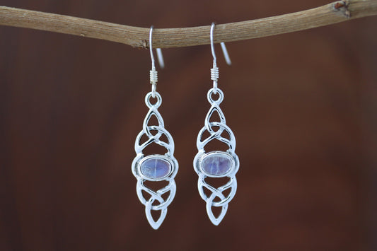 Triquetra Earrings - Double Trinity with Moonstone Centre
