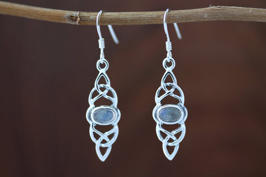 Triquetra Earrings - Double Trinity with Labradorite Centre