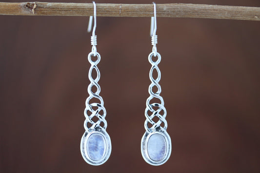 Celtic Knot Earrings - Elongated Twist with Moonstone