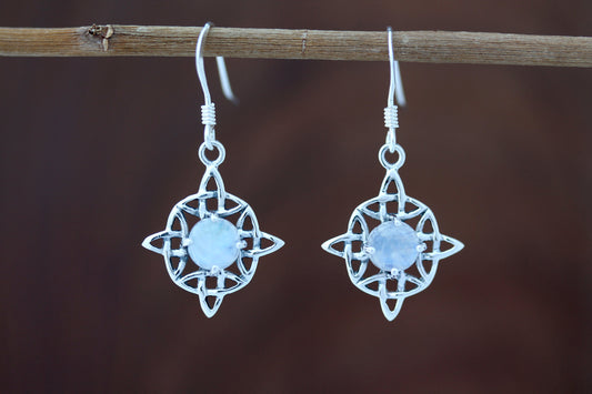 Celtic Knot Earrings - Dara Knot with Moonstone