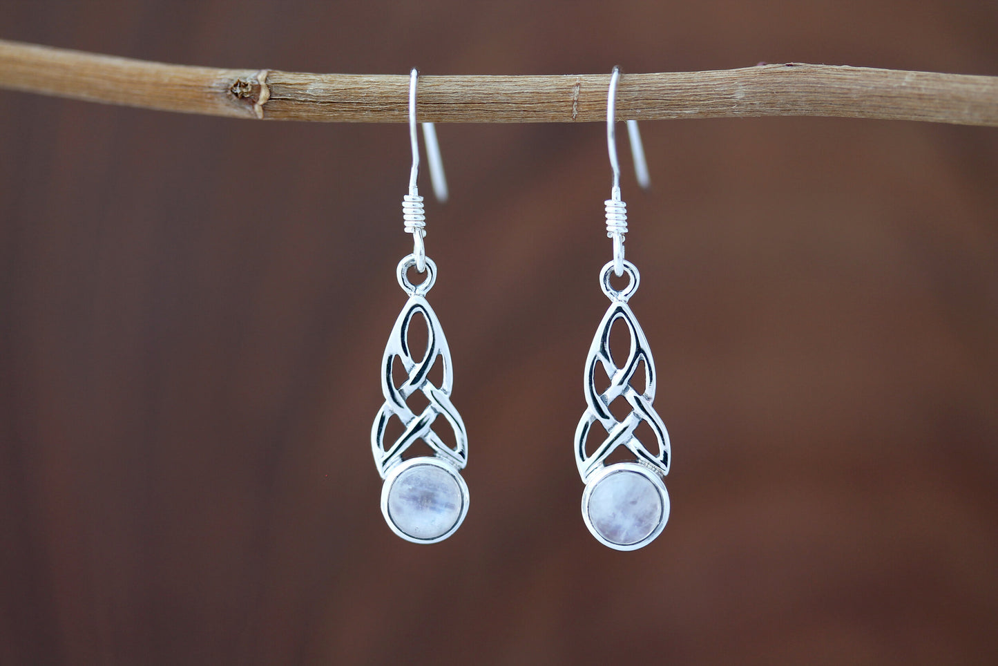 Celtic Knot Earrings - Mother-Daughter Knot with Moonstone