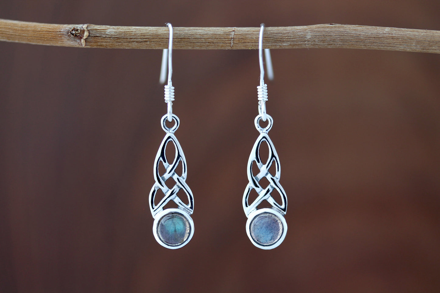 Celtic Knot Earrings - Mother-Daughter Knot with Labradorite