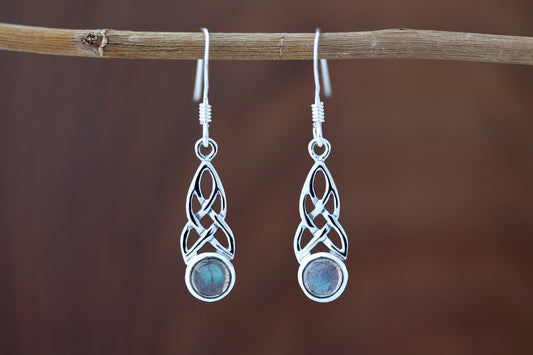 Celtic Knot Earrings - Mother-Daughter Knot with Labradorite