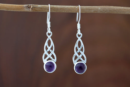 Celtic Knot Earrings - Mother-Daughter Knot with Amethyst